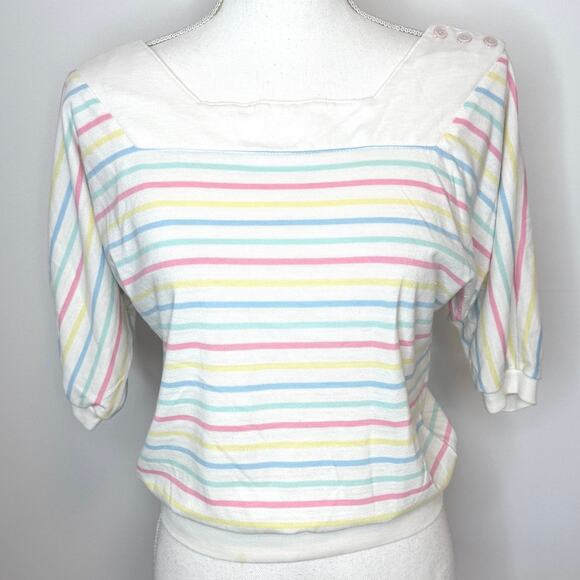 Vintage Tops - Vintage Beacon Hill 70s 80s Pastel Rainbow Striped Top Size Medium